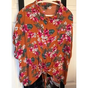 Moral Fiber Women's Tropical Floral Front Button Down Shirt Size 3X